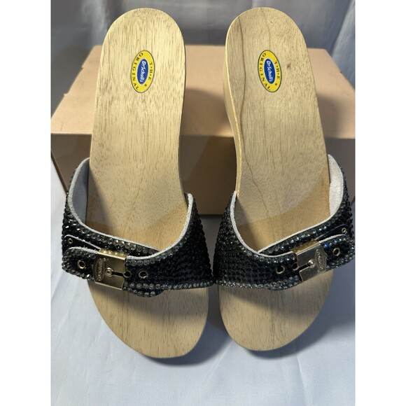 Dr . Scholls The Original Wooden Exercise Clog Sandals Custom Crystal Bling 10M - Picture 6 of 10